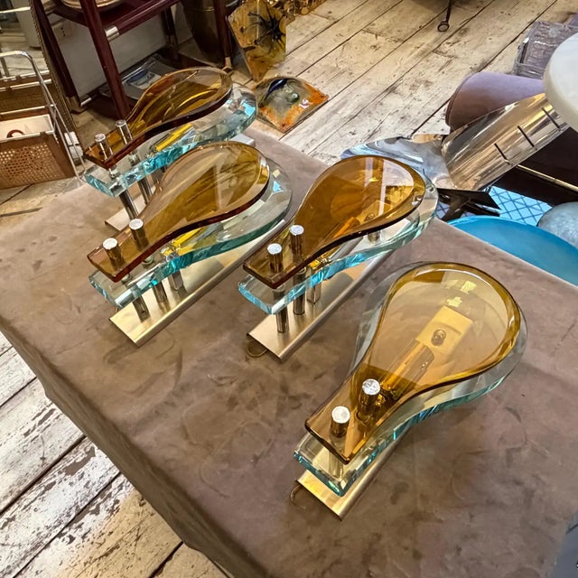 Set of Two 1970s Space Age Amber and Green Heavy Glass Wall Sconces by Veca For Sale - Image 15 of 18