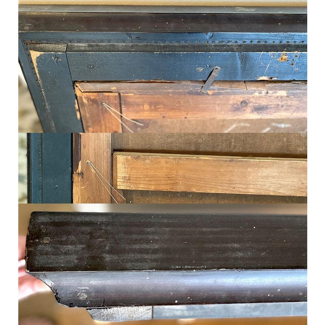 Huge Antique French Oil Painting Portrait, c.1800 Woman in Lace Bonnet, Red Shawl, Heavy 38" X 34" Wood Frame For Sale - Image 10 of 12