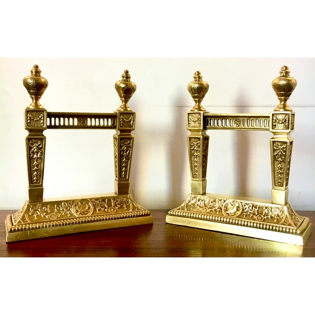 Solid Brass Aesthetic Movement Fireplace Andirons For Sale - Image 12 of 12