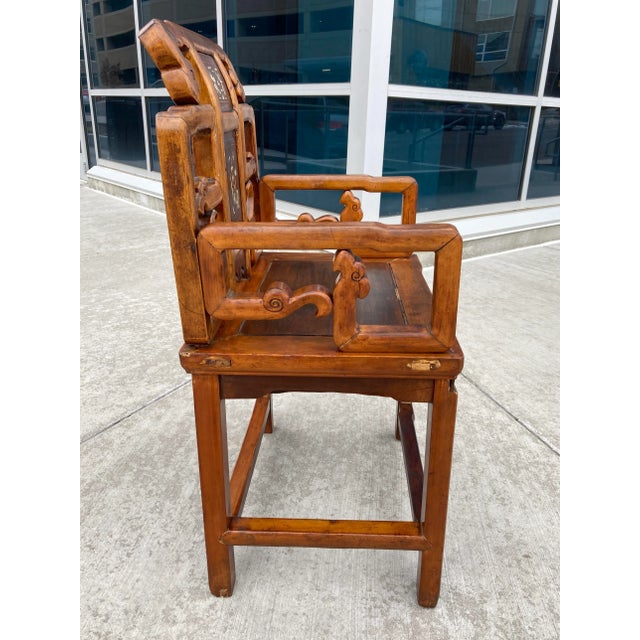Wood Qing Dynasty Carved Alter Chair Circa 18th Century For Sale - Image 7 of 13