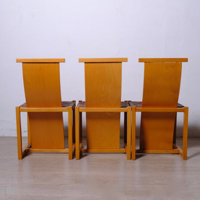 Alvar Aalto Vintage Chairs in Beech and Leather by Alvar Aalto, 1960s, Set of 3 For Sale - Image 4 of 18