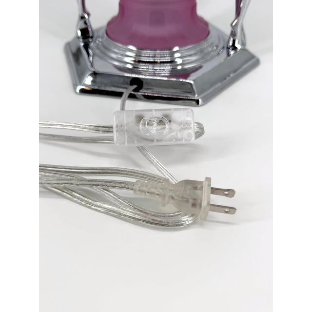 Glass 1980s Art Deco Frankart Style Chrome Table Lamp Pink Vianne Frosted Glass Nude Lady For Sale - Image 7 of 18