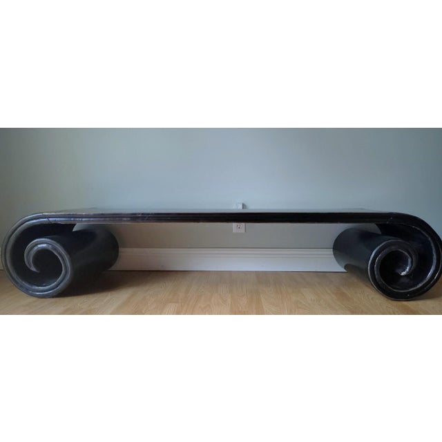 Wood Antique Chinese Bench With Cushion and Scroll Legs, Early 20th Century Extra Large For Sale - Image 7 of 8