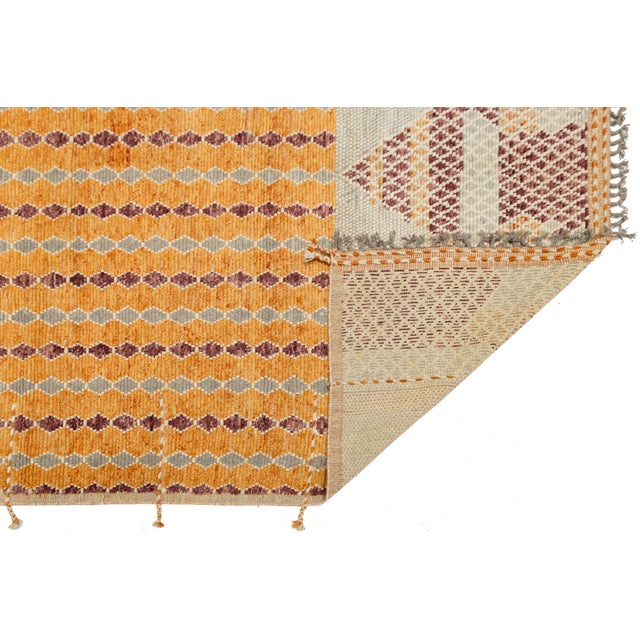 Moroccan Contemporary Moroccan Style Geometric Wool Area Rug in Saffron, Ochre & Burgundy For Sale - Image 3 of 12