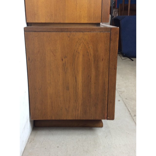 Brown Mid Century Modern Armoire With Five Drawers and Unique Brass Hardware For Sale - Image 8 of 18