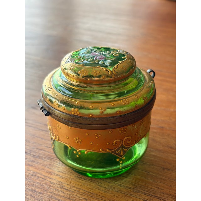 Late 19th Century Victorian Moser Art Green Glass and Enamel Bohemian Dresser Box For Sale - Image 5 of 13