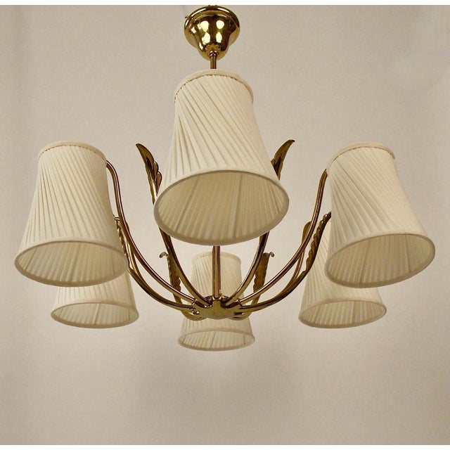 Vintage Pendant Light in Brass with Silk Shades by Josef Frank, 1955 For Sale - Image 9 of 17