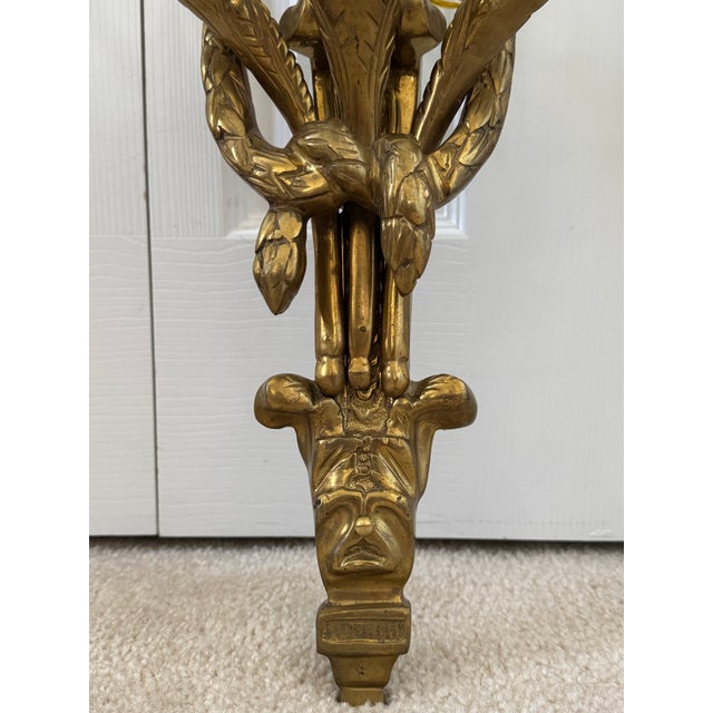 Vintage Mid-Century Louis XIV Solid Brass 3-Arm Wall Sconces W/Ribbons - Pair For Sale - Image 12 of 17