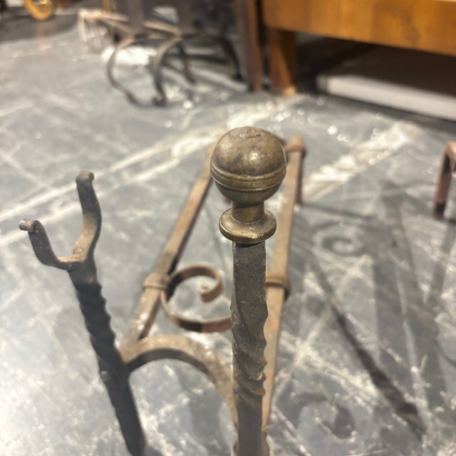 Antique Andirons in Wrought Iron, 1800s, Set of 2 For Sale - Image 4 of 17