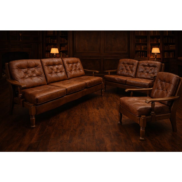 Vintage Three-Piece Sofa Set in Leather, 1980, Set of 3 For Sale - Image 17 of 18
