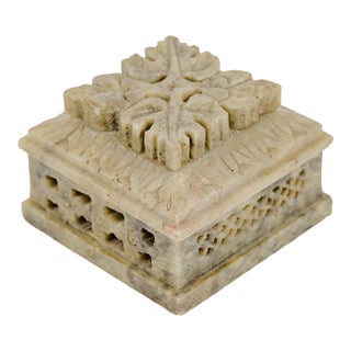 Hand-Carved Soapstone Trinket Box For Sale
