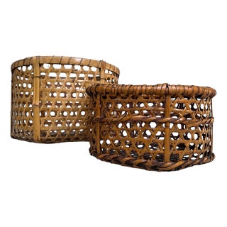 Shōwa Japanese Bamboo Baskets, 1950, Set of 2 For Sale
