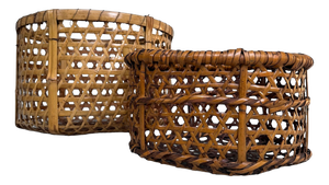Shōwa Japanese Bamboo Baskets, 1950, Set of 2