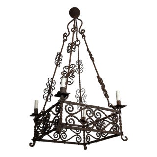 Gothic Style 8-arm Wrought Iron Chandelier. Circa 1950 For Sale