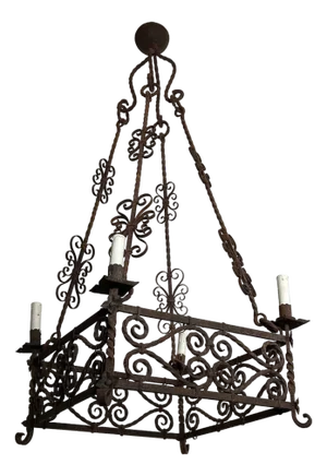 Gothic Style 8-arm Wrought Iron Chandelier. Circa 1950