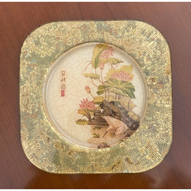 Vintage Lesley Roy Hand Made Decorator Reverse Painted Glass Plate For Sale - Image 9 of 10