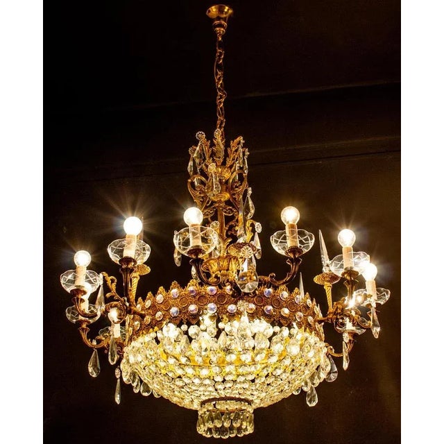 Crystal and Brass Chandelier, Italy, 1930s For Sale - Image 4 of 18