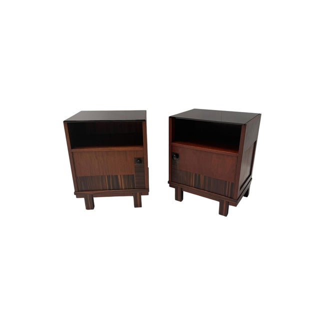 Wood Dutch Art Deco Walnut Nightstands by Max Coini, 1920s, Set of 2 For Sale - Image 7 of 10