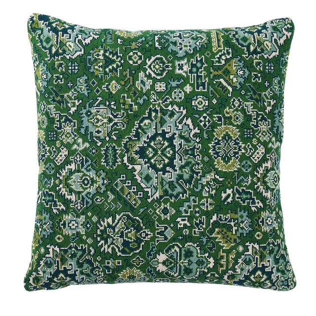 Asian Antique Schumacher Pallay Epingle 20" Pillow in Emerald For Sale - Image 3 of 3