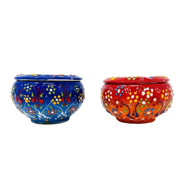 Turkish Handmade 2 Piece 4" Ashtray with Lid A wonderful aesthetic product that will bring special Turkish and Anatolian...
