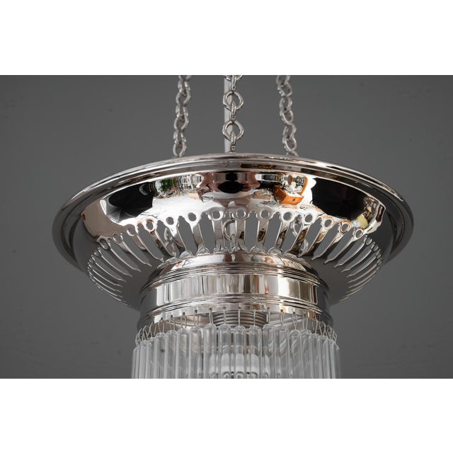 Silver Vintage Nickel-Plated Ceiling Lamps with Glass Sticks, 1920, Set of 2 For Sale - Image 8 of 16