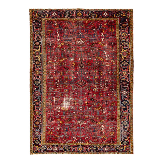 1960s Vintage Heriz Red Handmade All-Over Wool Rug For Sale