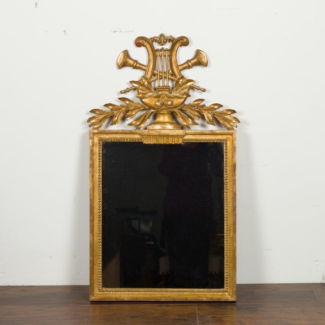 Early 20th Century French Crested Giltwood Mirror with Carved Music Allegory, circa 1900 For Sale - Image 5 of 12