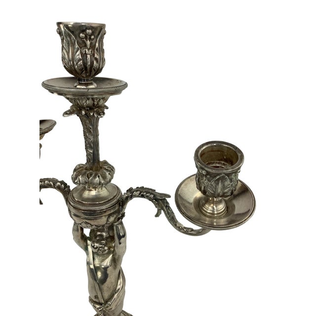 Late 19th Century Pair of 19th C French Silvered Bronze Putti Candelabra For Sale - Image 5 of 8
