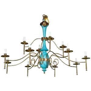 Large Department Store Chandelier, Robin's Egg Blue and Brass