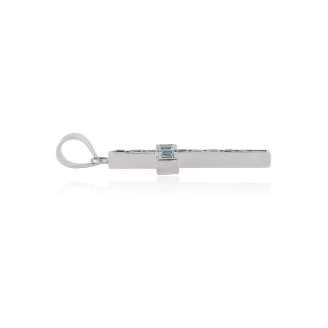 Stone Handcrafted Modern Style Natural 3.09 Ct Sky Blue Topaz & Sterling Silver Cross Pendant For Sale - Image 7 of 12