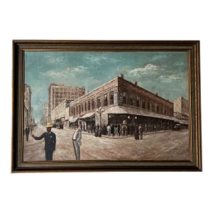 Vintage G. Neal Impressionist Streetscape Scene Oil on Canvas Painting