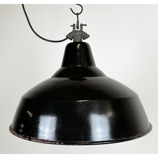 Black Industrial Black Enamel Factory Ceiling Lamp with Cast Iron Top, 1950s For Sale - Image 8 of 16