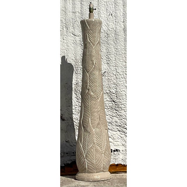 Boho Chic Vintage Coastal Plaster Palm Fronds Floor Lamp For Sale - Image 3 of 5