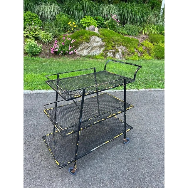 Mid Century Industrial Bar Cart Attributed to Salterini for Woodard For Sale - Image 15 of 15
