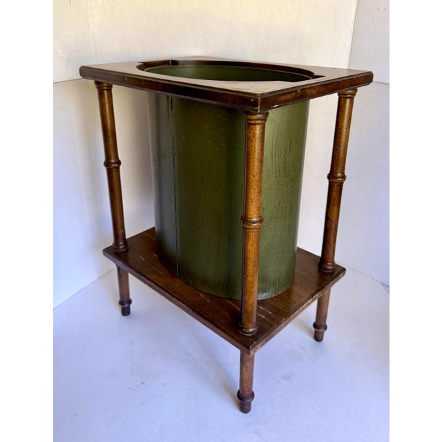 Traditional "Diplomat" Faux Bamboo and Green Metal Wastebasket by Brandt For Sale - Image 9 of 12