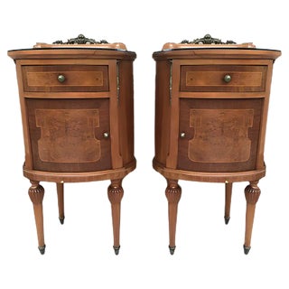 Vintage Louis XVI Style Metal and Mirror Marquetry Nightstands, 1920s, Set of 2 For Sale