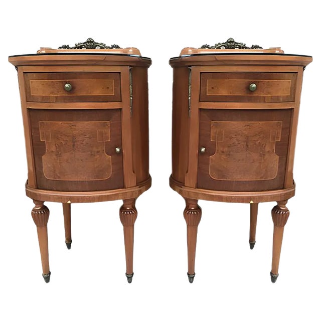 Vintage Louis XVI Style Metal and Mirror Marquetry Nightstands, 1920s, Set of 2 For Sale
