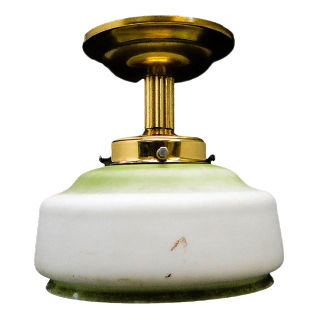 Vintage Art Deco Brass and Glass Pendant Lamp, 1950s For Sale