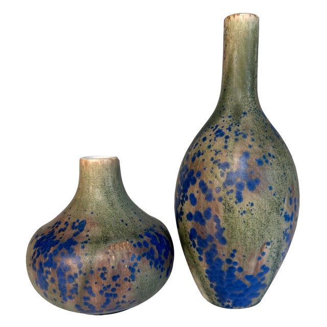 Studio Ceramic Art Glazed Stoneware Bottle Vases by Rolf Weber, 1960s, Set of 2 For Sale