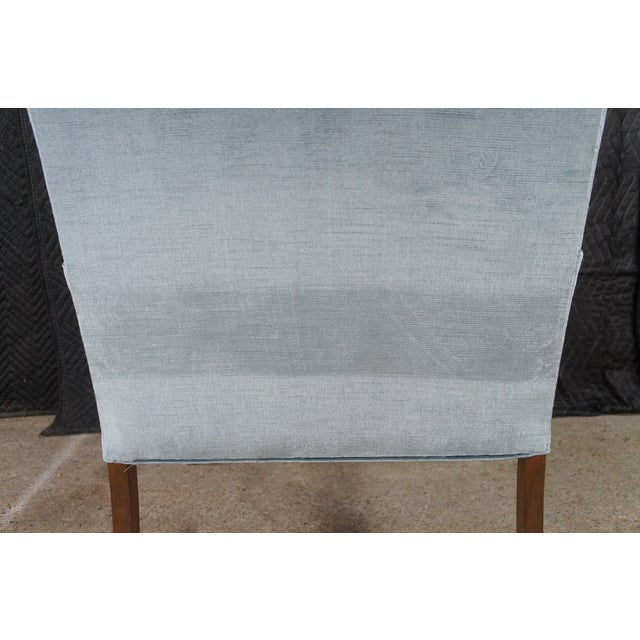 Vintage Queen Anne Style Library Wing Back Chair Light Blue Velvet Fabric For Sale - Image 4 of 11