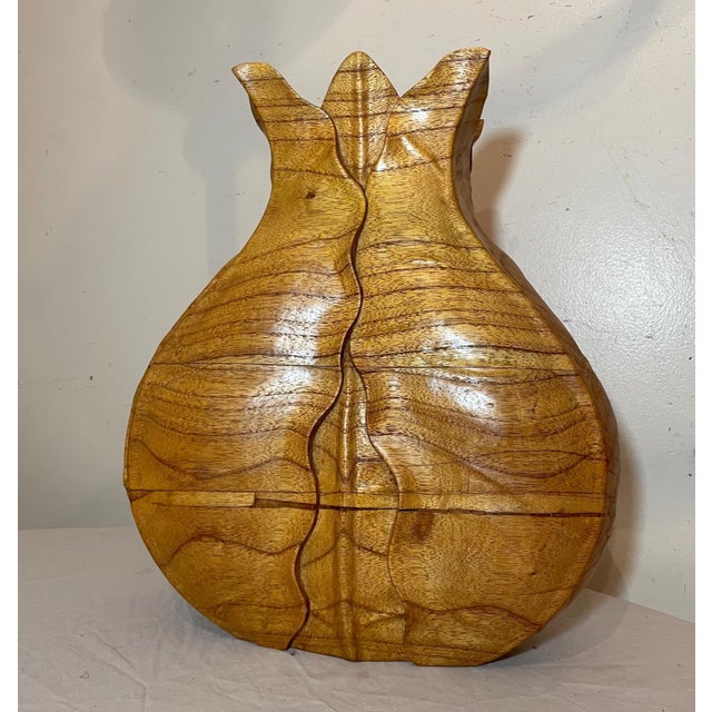 Brown Large Vintage Hand Carved Wood Veggie Cabbage Lettuce Figural Vase Sculpture For Sale - Image 8 of 17