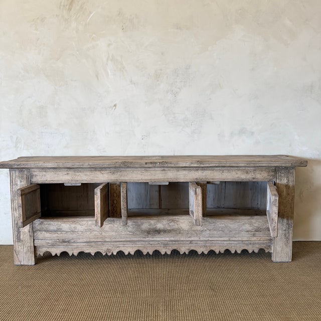 Rustic Vintage Reclaimed Fir 3 Door Carved Console For Sale - Image 3 of 18