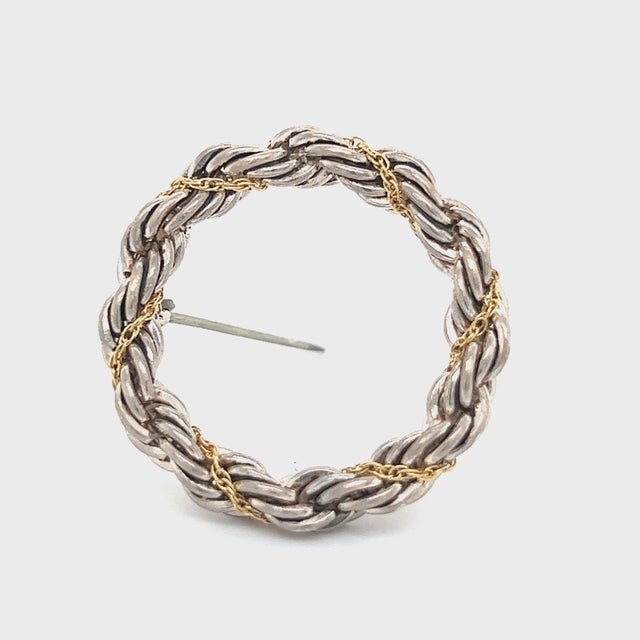 1990s 1990s Tiffany & Co Estate Circle Wreath Brooch 18k G + Silver For Sale - Image 5 of 12