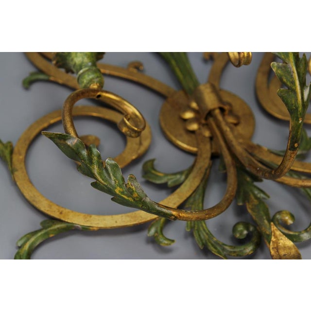 Large Gilt and Green Color Metal and Wood Sconces, 1960s, Set of 2 For Sale - Image 11 of 18