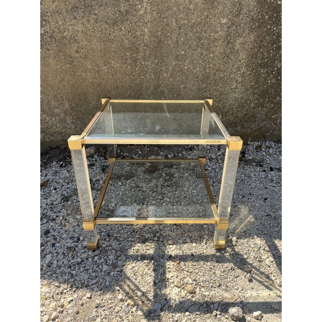 Vintage French Side Table in Brass and Glass Structure by Pierre Vandel, 1970s For Sale - Image 11 of 11