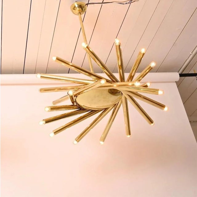 Stilnovo 24 Light Brass Chandelier from Stilnovo, 1960s For Sale - Image 4 of 10