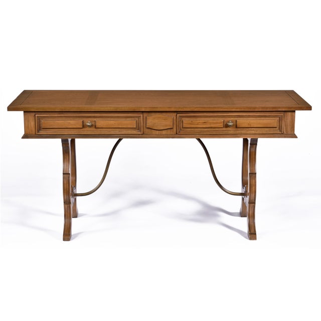 Wood Restored Thomasville English Regency Style Pecan Desk or Console With Drawers For Sale - Image 7 of 14
