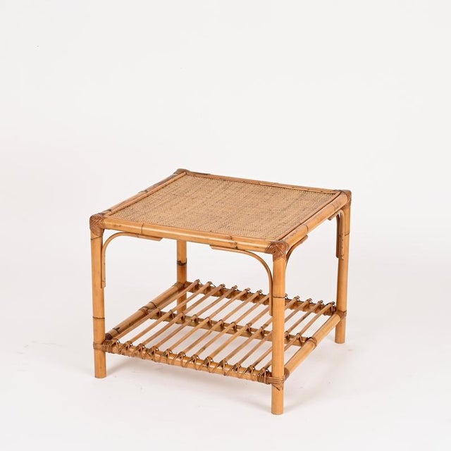 Gold Mid-Century Modern Italian Organic Coffee Table in Rattan and Wicker, 1970s For Sale - Image 8 of 13