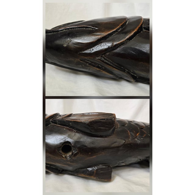 Antique Japanese Carved Wood Koi Fish Jizaikagi Pot Hook Meiji Period For Sale - Image 17 of 18