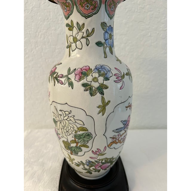 Metal Vintage Asian Botanical Ceramic Lamp For Sale - Image 7 of 10